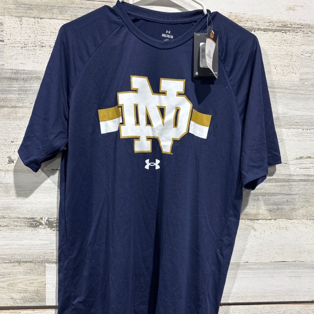 Under Armour Notre Dame Shirt Mens Medium Navy Blue Dri-Fit Collegiate NWT